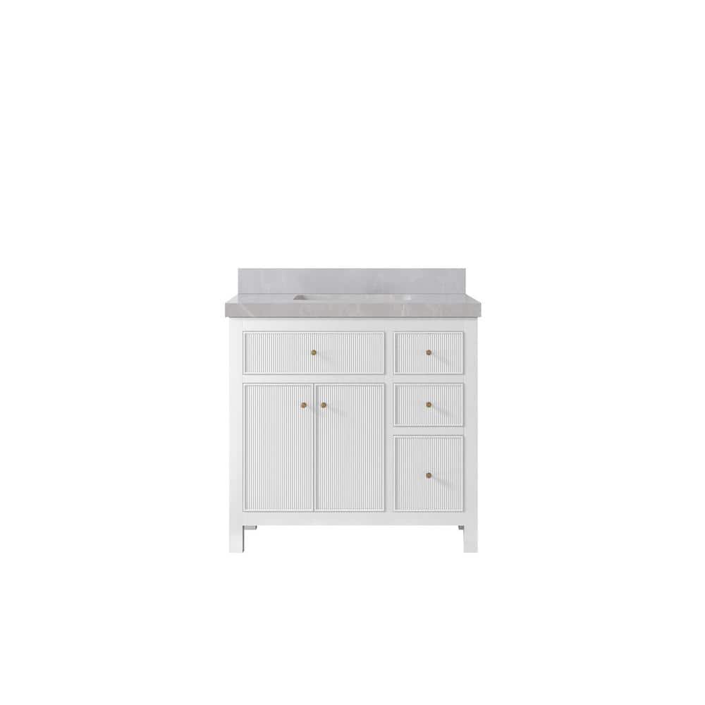 Sonoma 36" White Single Bathroom Vanity with Pearl Gray Quartz Top