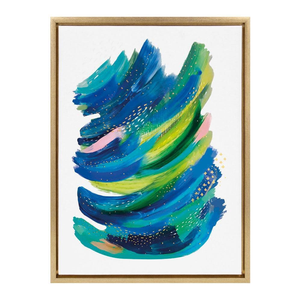Bright Abstract Blue and Green Canvas Wall Art with Gold Frame, 18x24