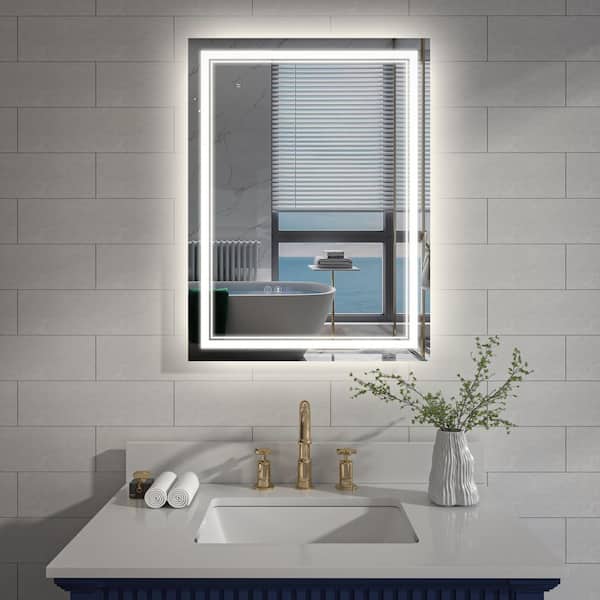 24 in. W x 32 in. H Rectangular Frameless Crystal Clear Wall-Mounted LED Bathroom Vanity Mirror in White