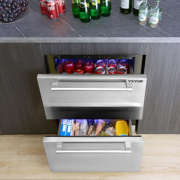 24 in. Undercounter Refrigerator, 2-Drawer Refrigerator Built-In and Counter Depth 4.87 cu.ft. Capacity, Silver