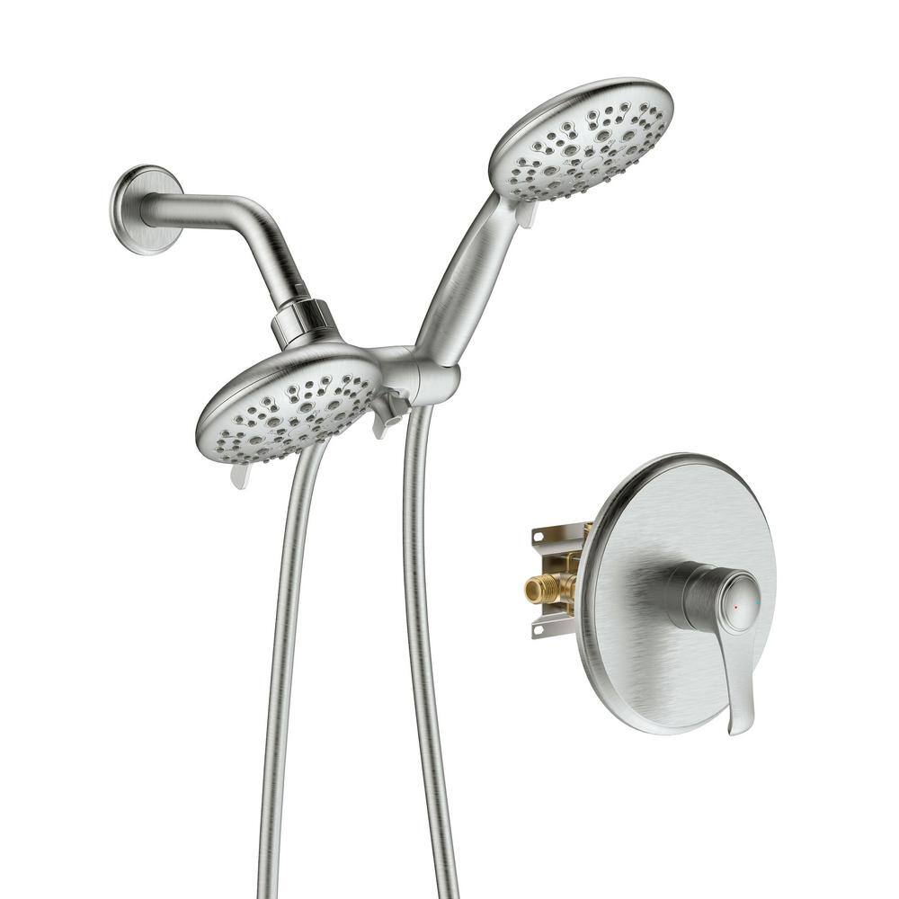 Tahanbath SingleHandle 6Spray 4 in. Round Double Rain Shower Faucet in Brushed Nickel (Valve