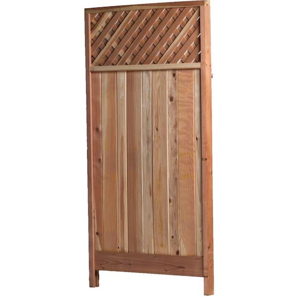 Unbranded 3 ft. W x 6 ft. H Redwood Lattice Top Fence Gate