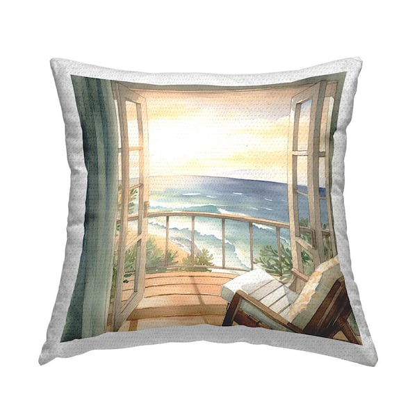 Stupell Industries Coastal Beach Window Multi-Color Square Outdoor Throw Pillow
