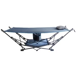 Self-Enclosing Hammock with Polyester Hammock Sling and with Pillow and Folding Frame