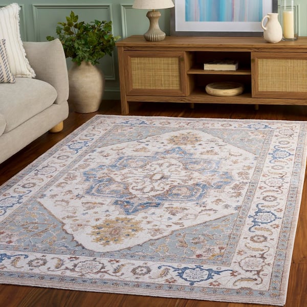Ellwood 9 ft. x 12 ft. Beige/Blue Medallion Area Rug