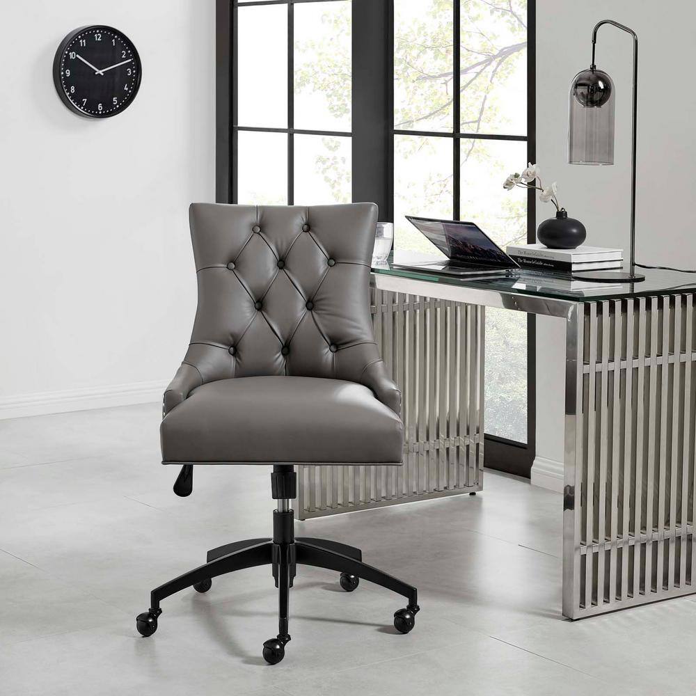 Gray Vegan Leather Tufted Swivel Office Chair