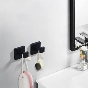 Square Wall Mounted Robe Hook and Towel Hook Stainless Steel in Matte Black (6-Pack)