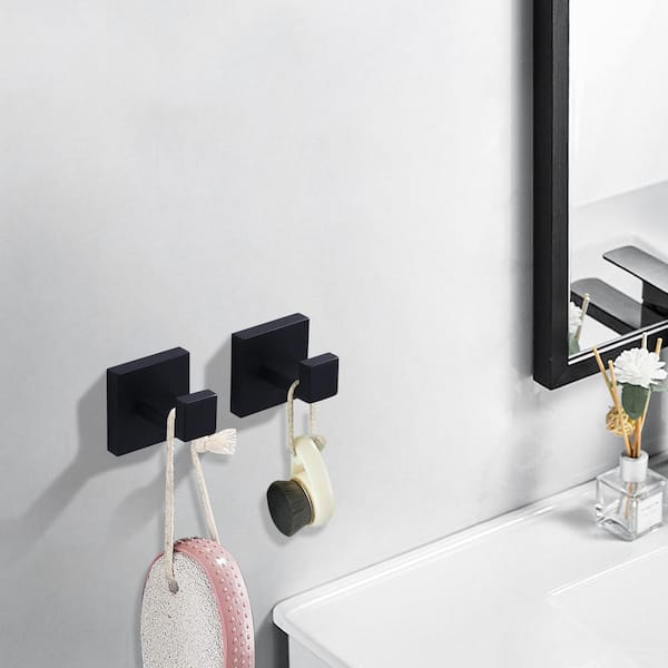 Square Stainless Steel Matte Black Bathroom Robe Hook and Towel Hook (6-Pack)
