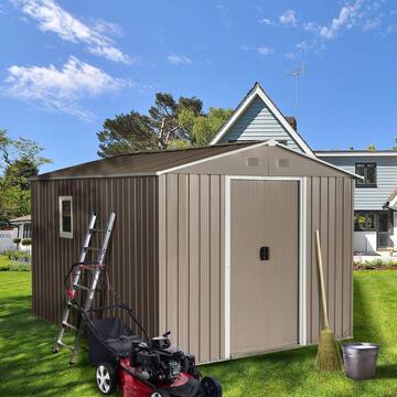Coporesell 8 ft. x 10 ft. Metal Shed with Double Door and Window (80 sq. ft.) CLWWCSTG33GR