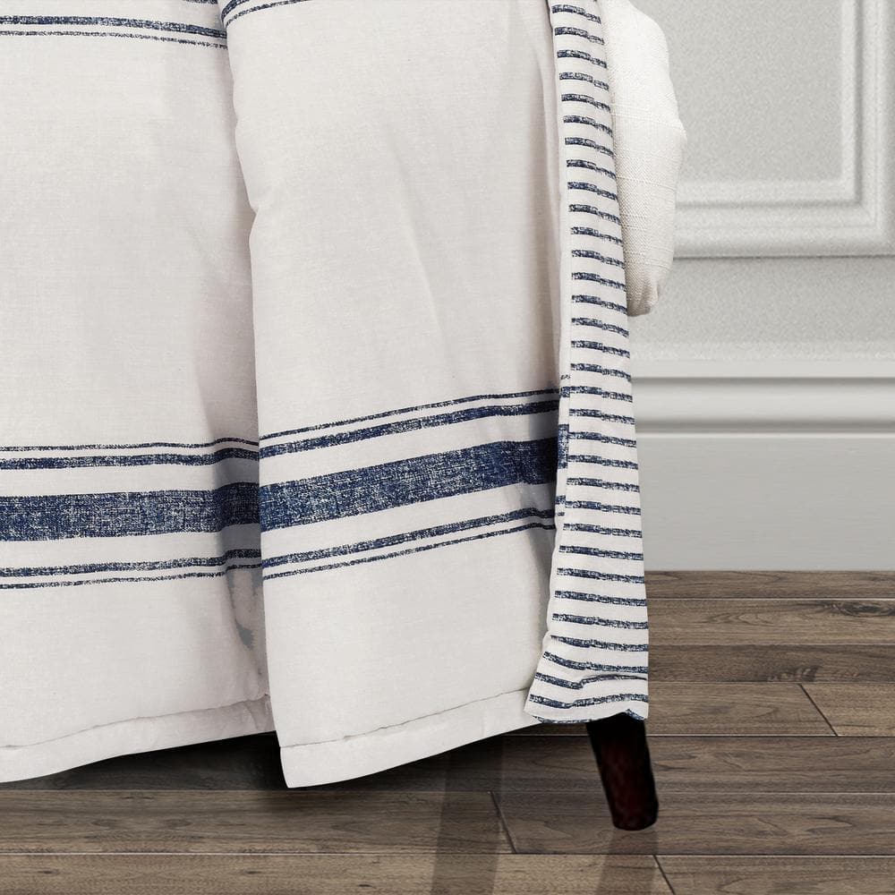 Farmhouse Stripe Navy Cotton Reversible Cozy Throw 60"x50"
