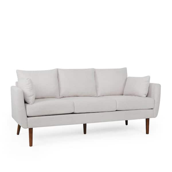 Noble House Marengo 76.5 in. Wide Beige and Walnut 3-Seat Square Arm Fabric  Straight Fabric Sofa 107369 - The Home Depot