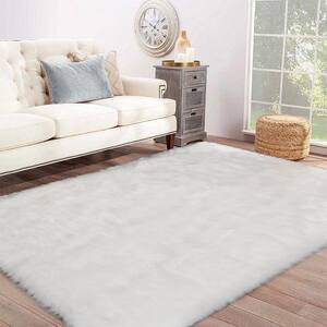Sheepskin Faux Furry White Cozy Rugs 8 ft. x 10 ft. Area Rug