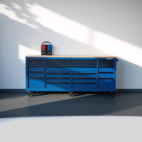 Tool Storage Heavy Duty 84 in. W x 24 in. D Matte Blue Mobile Workbench Cabinet