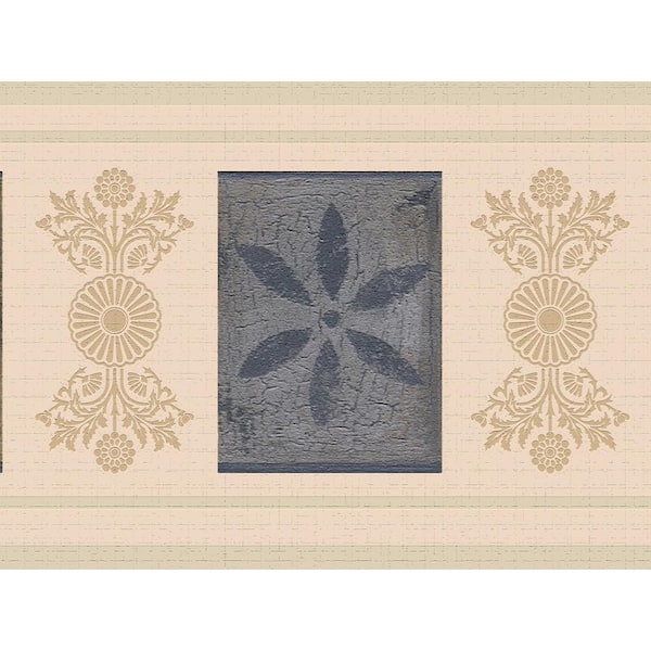 Dundee Deco Falkirk Dandy II Green Blue Beige Flowers Abstract Peel and Stick Wallpaper Border