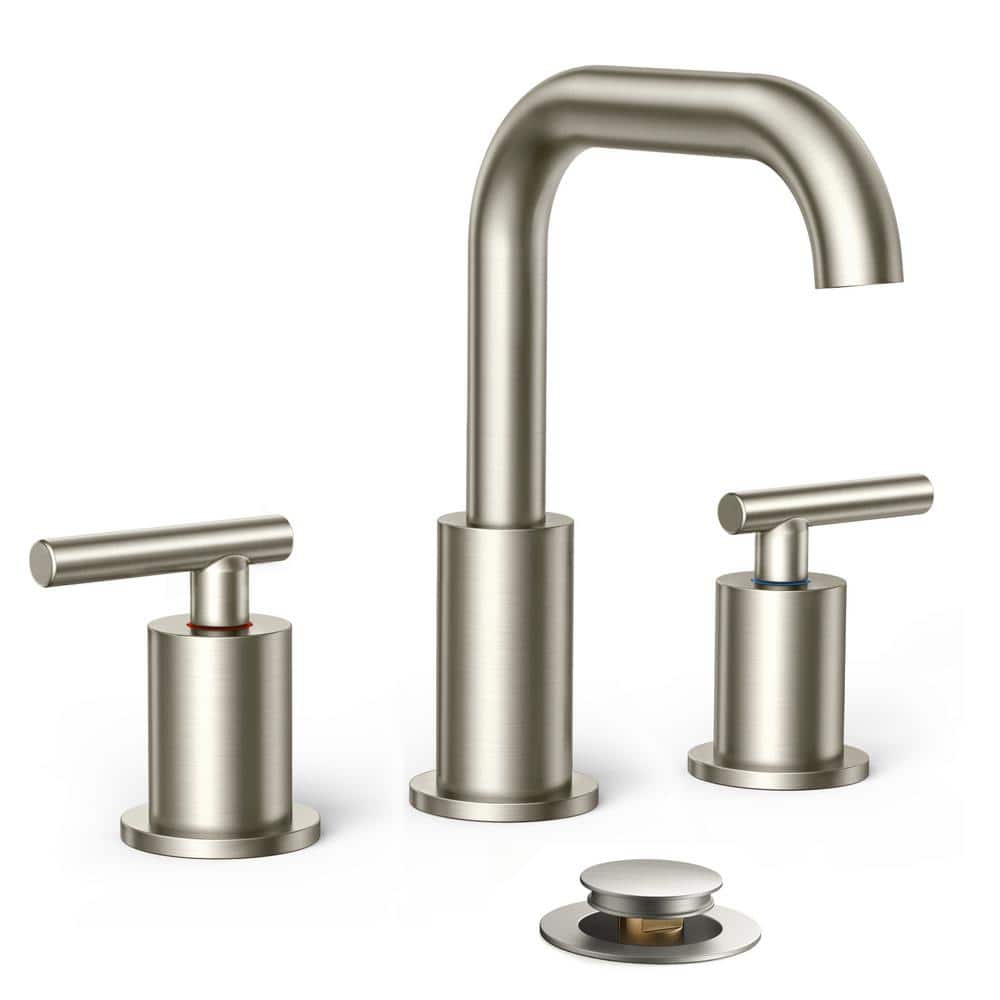 8 in. Widespread Double Handle Bathroom Faucet with Pop-up Drain in Brushed