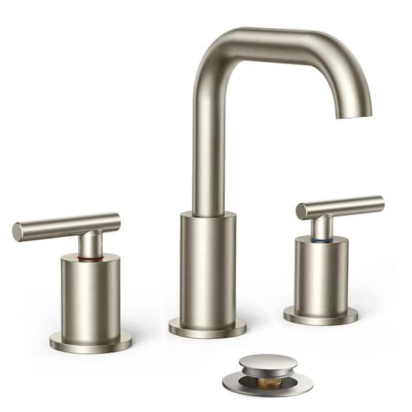 ANZA 8 in. Widespread Double Handle Bathroom Faucet with Pop-up Drain in Brushed Nickel