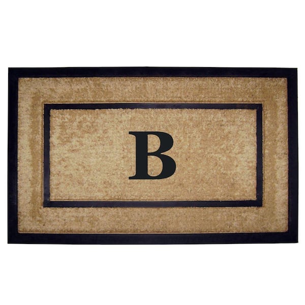 Heavy Duty Brown 22 in. x 36 in. Rubber Coir Single Picture Frame Monogrammed B Indoor Outdoor Door Mat