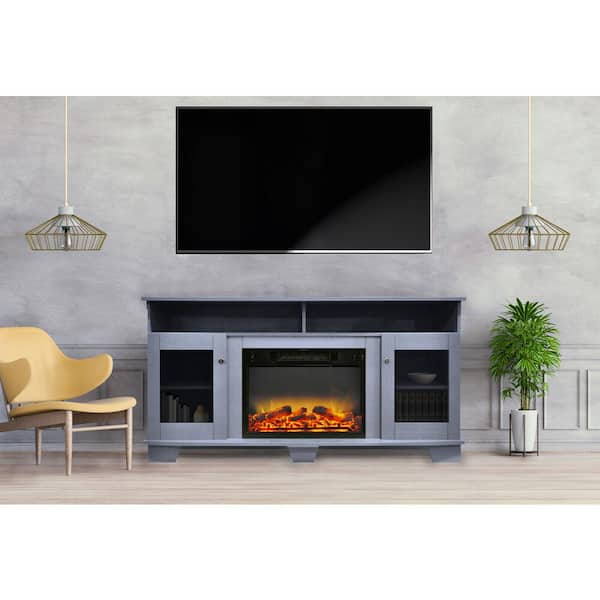 Cambridge Savona 59 in. Electric Fireplace with Enhanced Log Display in Blue