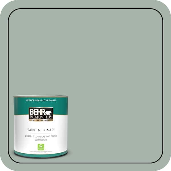 BEHR PREMIUM PLUS 1 qt. #PMD-100 Aquatone Semi-Gloss Enamel Low Odor Interior Paint & Primer