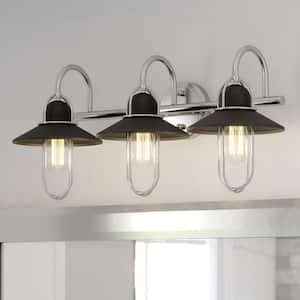 Galena 25.25 in. W 3-Light Matte Black and Nickel Coastal Bathroom Vanity Light Fixture