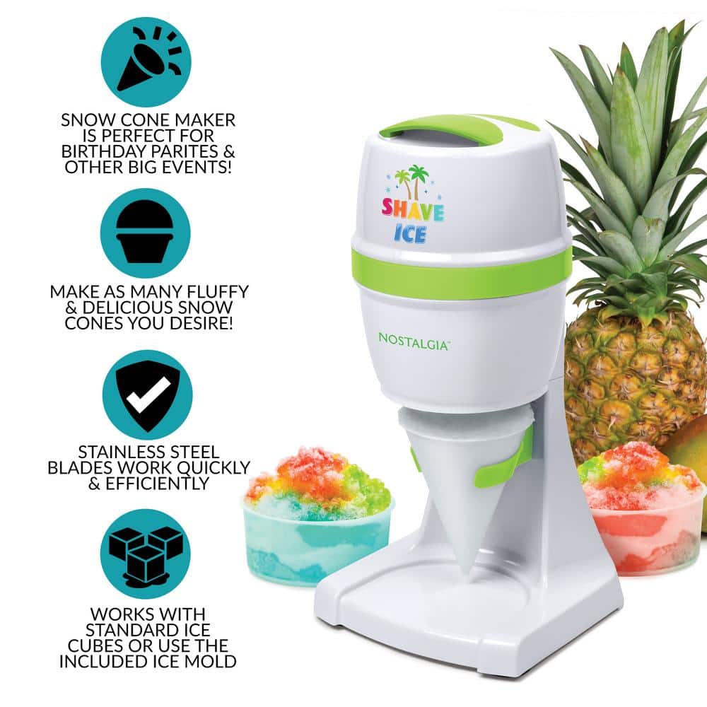 White and Green Stainless Steel Countertop Snow Cone Maker