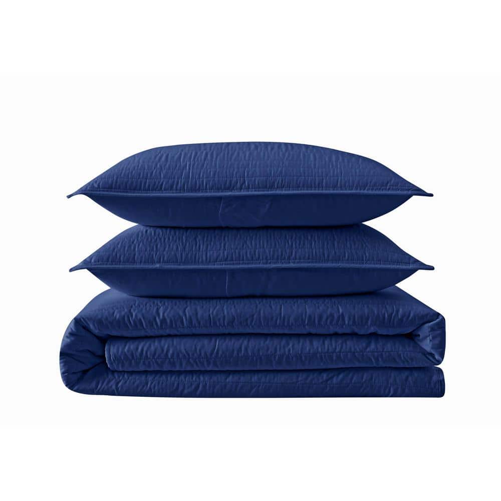 Navy Microfiber Full/Queen Quilt Set with Down Alternative Fill