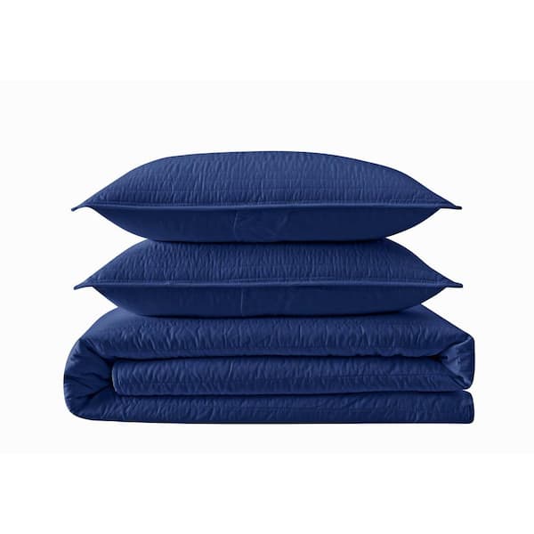 TRULY CALM Everyday Antimicrobial 3-Piece Navy Microfiber Full/Queen Quilt Set