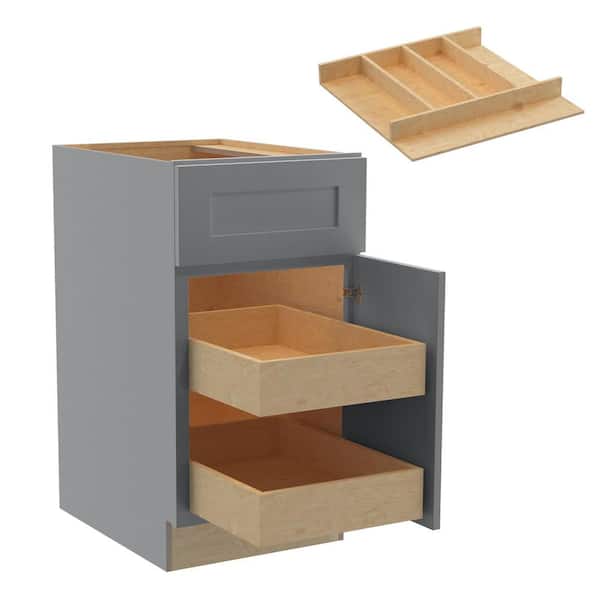 Home Decorators Collection Newport 18 in. W x 24 in. D x 34.5 in. H Assembled Plywood Base Kitchen Cabinet in Pearl Gray with 2ROT Utility RH