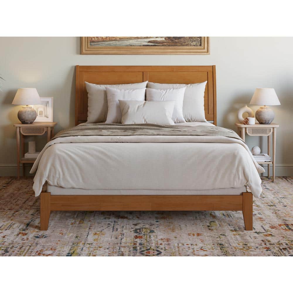 Portland Light Toffee Queen Wood Foundation Bed with Sleigh Headboard
