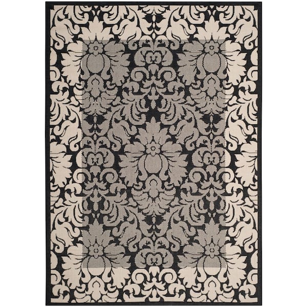 SAFAVIEH Courtyard Black/Sand 5 ft. x 8 ft. Floral Indoor/Outdoor Patio  Area Rug