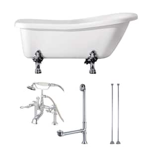 Aqua Eden 67 in. L Acrylic Single Slipper Clawfoot Bathtub Combo with Faucet and Supply Lines in White/Polished Chrome