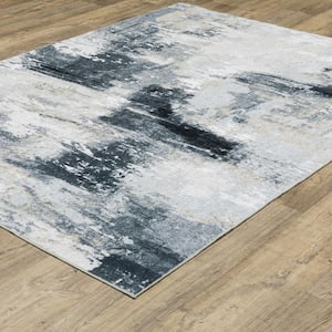 Summit Ivory/Gray 8 ft. x 10 ft. Abstract Shadows Polyester Machine Washable Indoor Area Rug