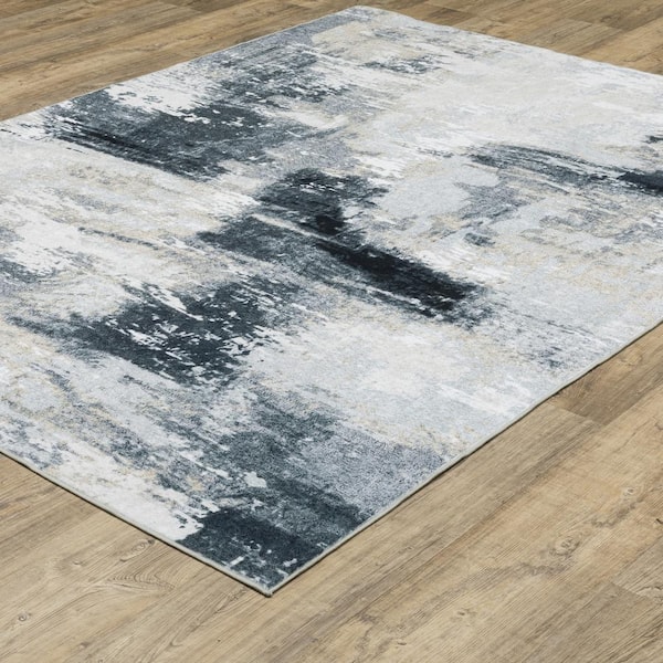 Summit Ivory/Gray 2 ft. x 8 ft. Abstract Shadows Polyester Machine Washable Indoor Runner Area Rug