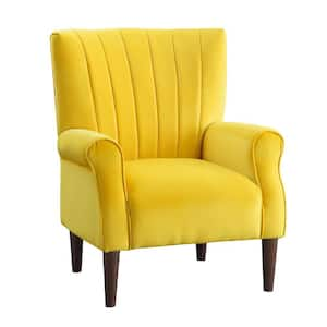 Yellow and Brown Velvet Arm Chair with Tufted