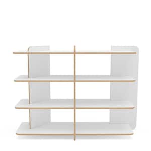 Eco-Friendly Luna 35.25 in. Tall White and Light Brown Wood 4-Shelf Standard Bookcase