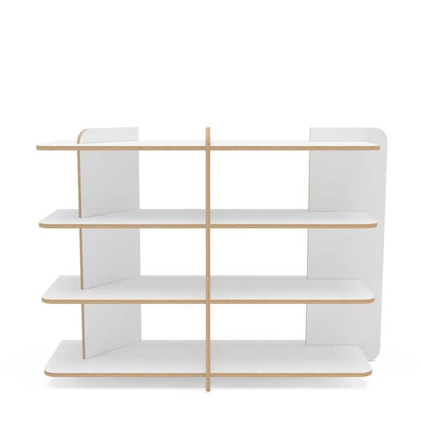 Polifurniture Eco-Friendly Luna 35.25 in. Tall White and Light Brown Wood 4-Shelf Standard Bookcase