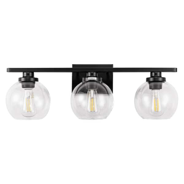 YANSUN Elegant 25 in. 3-Light Matte Black Bathroom Vanity Light, Modern ...