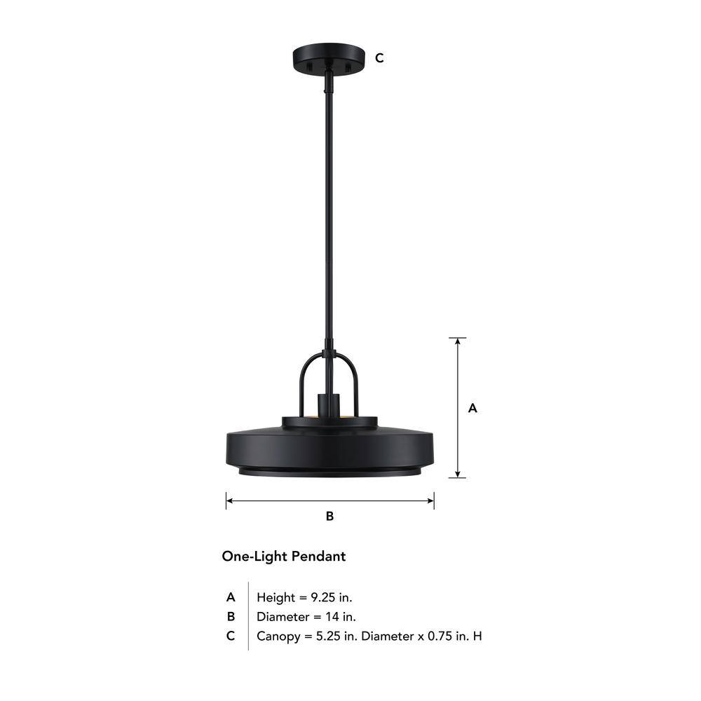 Odea 14" Matte Black Mid-Century Modern Pendant Light with Gold Interior