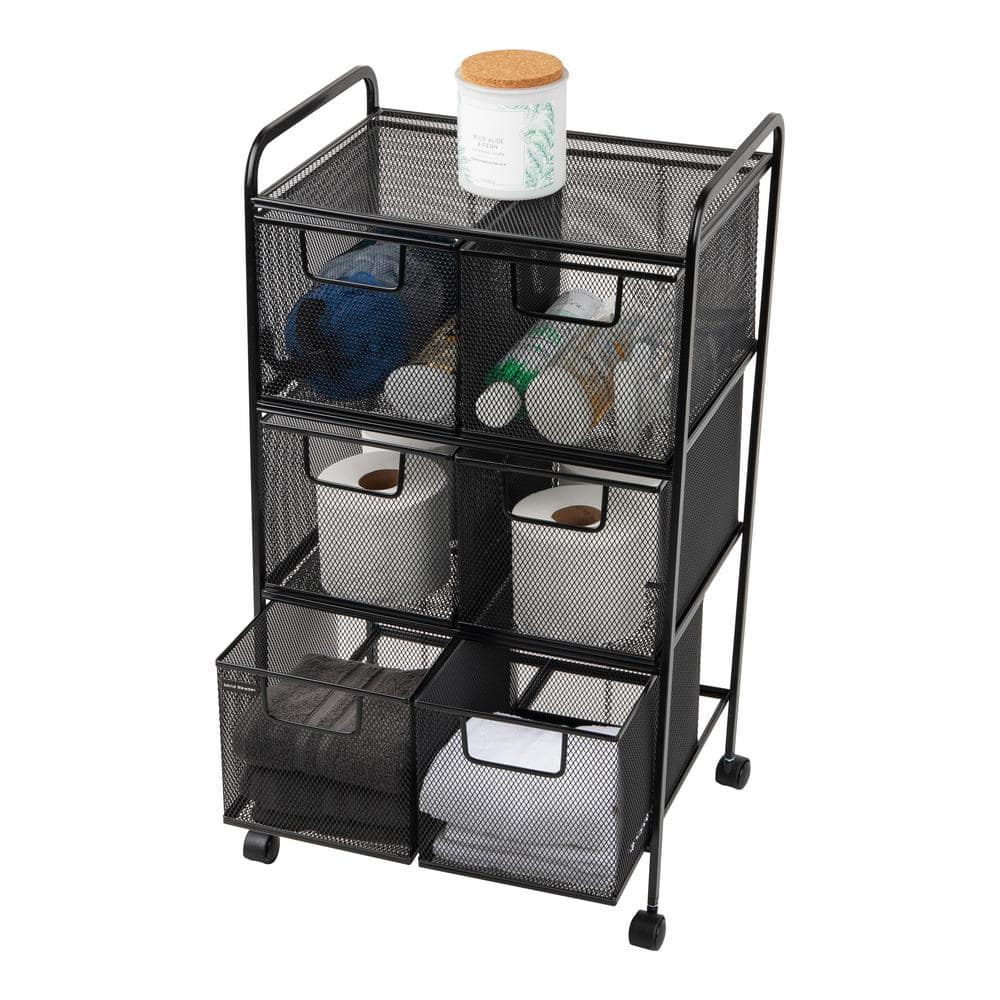 Black Mesh 6-Drawer Rolling Storage Cart with Steel Frame