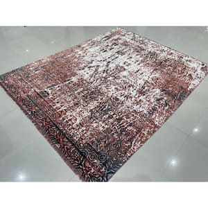 Ivory/Red 7 ft. x 9 ft. Hand-Knotted Wool Transitional Modern Area Rug