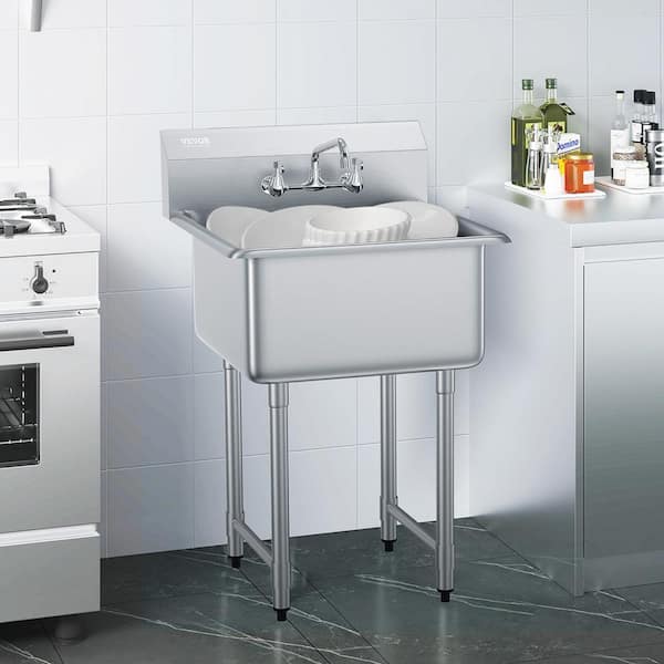 27 x 41 in. Stainless Steel Prep and Utility Sink 1 Compartment Free Standing Small Sink with Faucet and legs