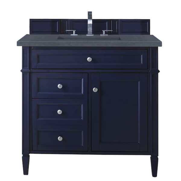 James Martin Vanities Brittany 36 in. W x 23.5 in.D x 34 in. H Single Bath Vanity in Victory Blue with Quartz Top in Charcoal Soapstone