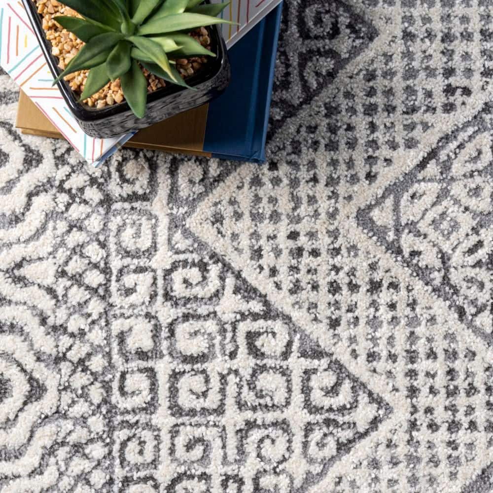 Exie Light Gray Moroccan Geometric 3x5 Area Rug