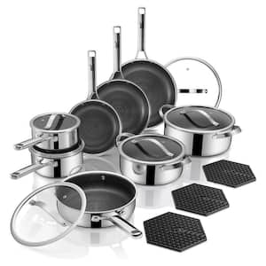 17-Piece Hybrid Stainless Steel Nonstick Tri-Ply Cookware Set Silver Dishwasher Safe Induction Compatible
