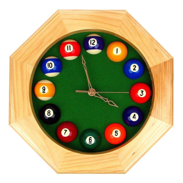 Trademark 12 in. Octagonal Billiards Quartz Wood Wall Clock
