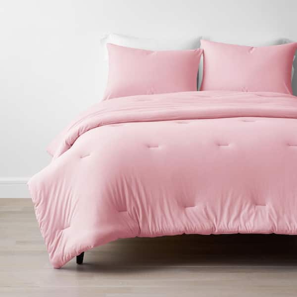 The Company Store Company Cotton 3-Piece Pink Cotton Jersey Knit Queen Comforter Set