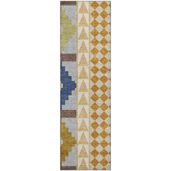 Mayfield Premium Machine Washable Abstract AMF2522 Copper 2 ft. x 7 ft. Runner Rug