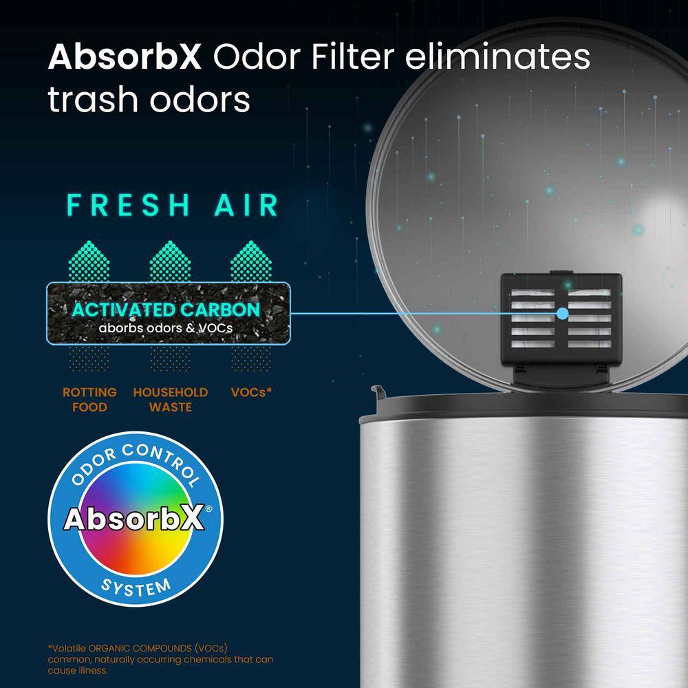 Stainless Steel 1.3 Gallon Round Step Trash Can with Odor Filter