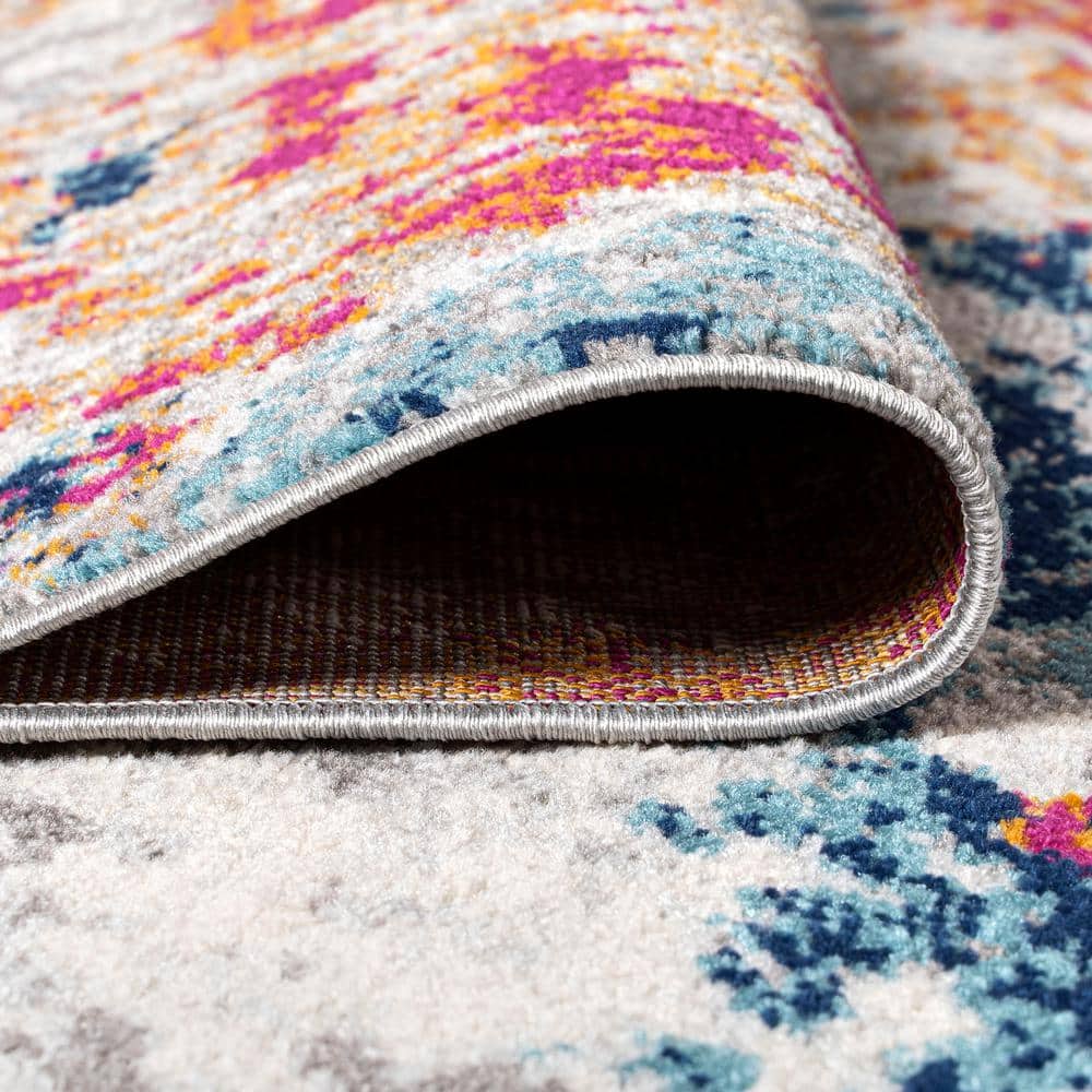 Sunset Modern Abstract Blue and Multicolor Synthetic 8' x 10' Area Rug