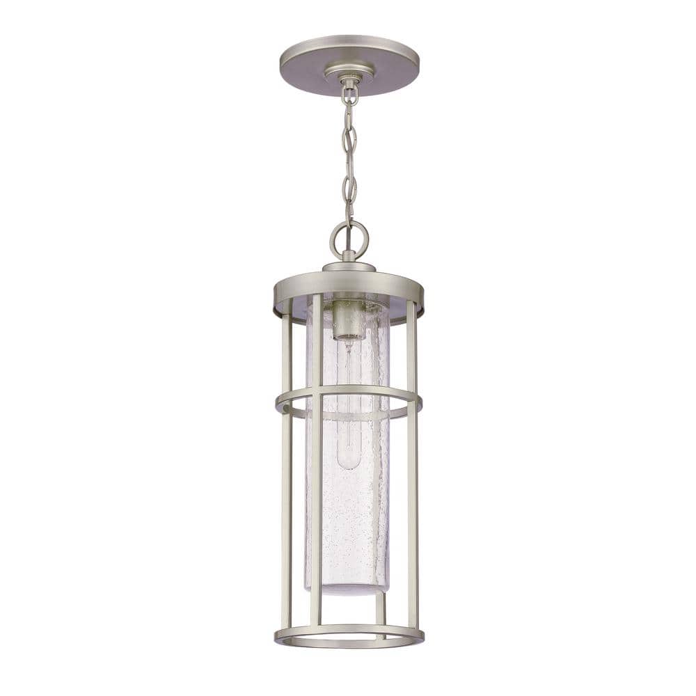 Satin Aluminum Outdoor Pendant Light with Clear Glass Shade
